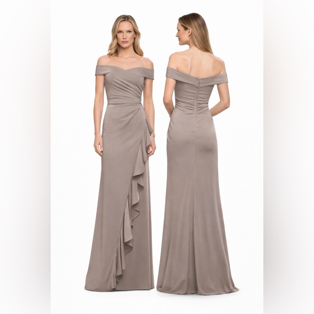 La Femme 29509 Platinum Off Shoulder Formal Gown Dress 16 Wedding Guest Gala NEW